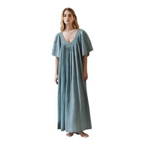 Grecian Cotton Gauze Butterfly Sleeve Dress Blue Teal One Size